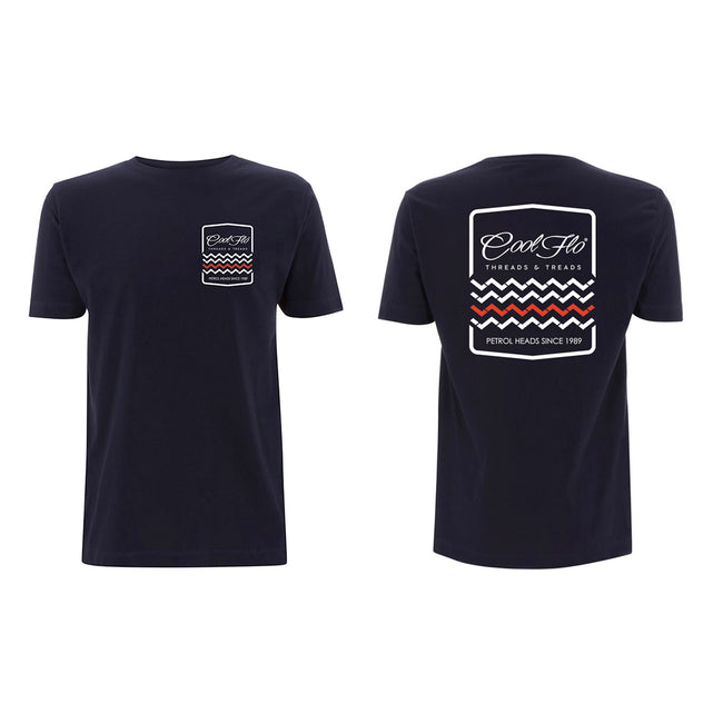 Threads & Treads Navy T-shirt - front and back - Cool Flo