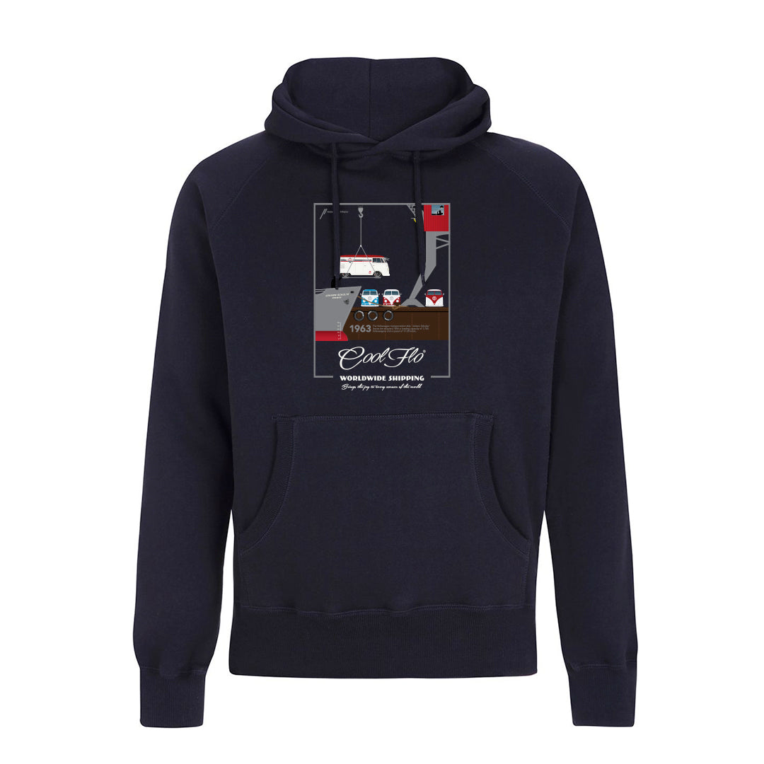 Worldwide Shipping Navy Cool Flo Hoody - front 